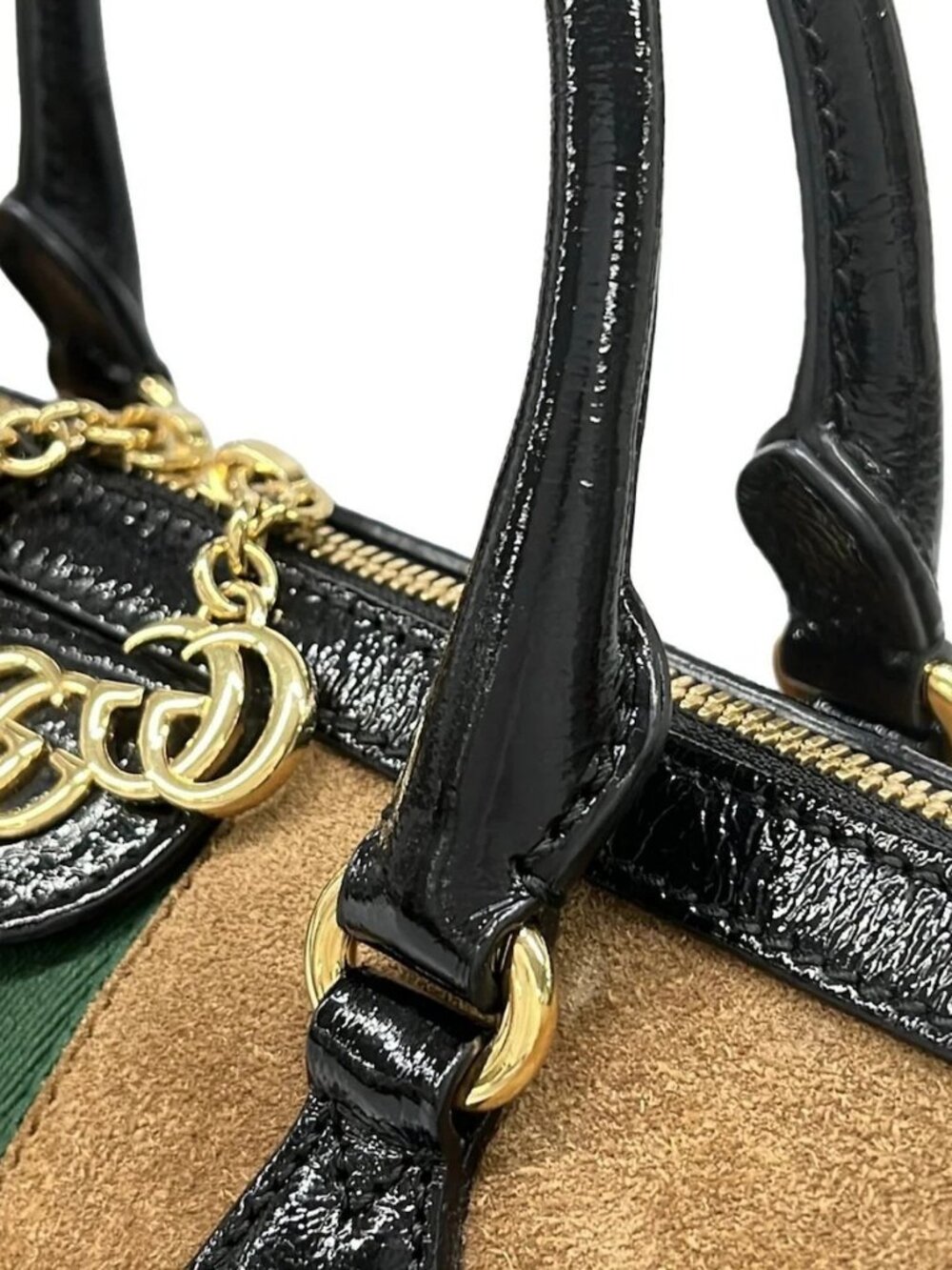 GUCCI Ophidia Medium Top Handle Bag 524532 Brown Black Multi Suede Cotton - - Picture 7 of 15